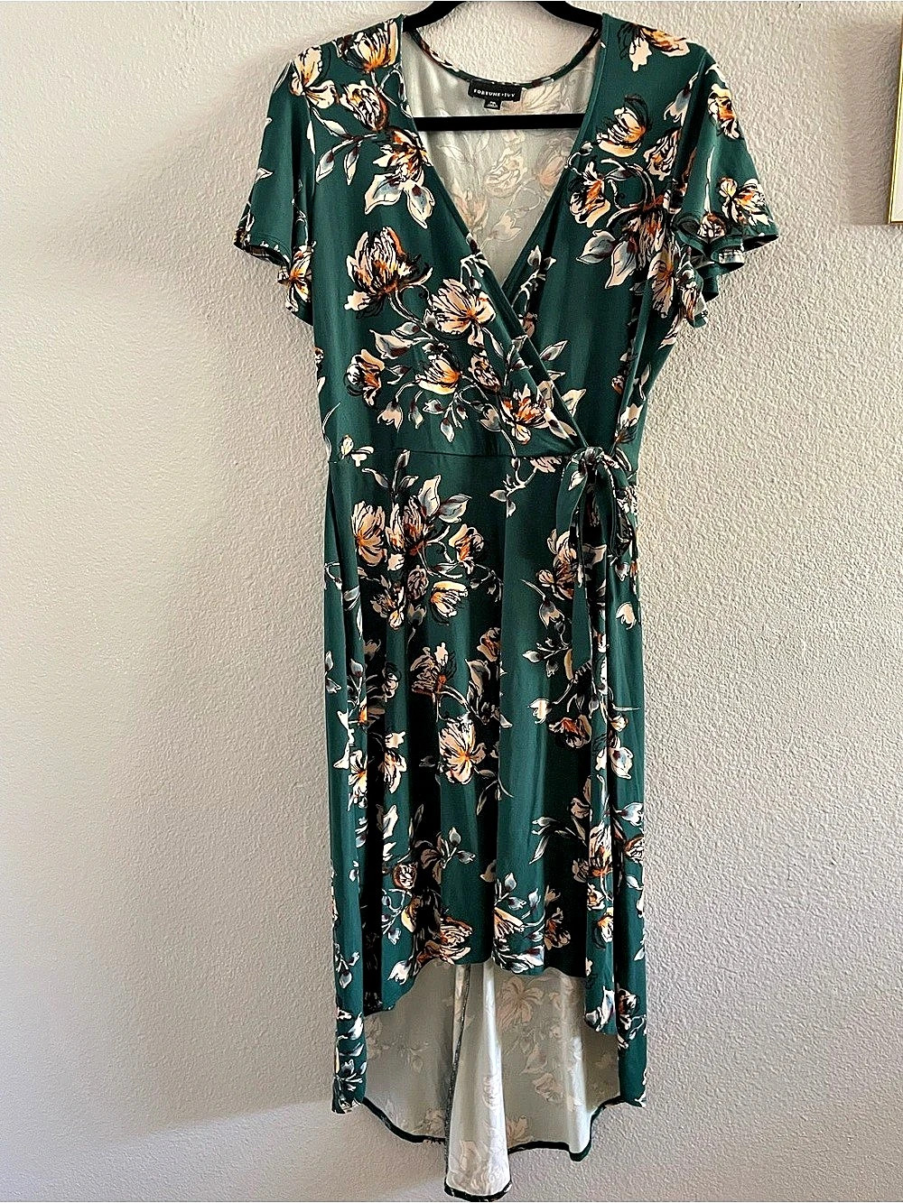Fortune + Ivy Irene Faux Wrap Brushed Knit Maxi Dress Floral High-Low Wrap Dress